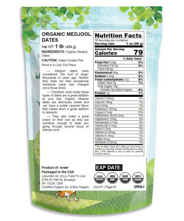 Organic Medjool Dates  1 Pound  Non-GMO  Whole Dried Dated with Pits  Large Size  Unsweetened  Unsulphured  Vegan  Sirtfood  Bulk. Good Source of Potassium  Magnesium  and Dietary Fiber. Perfect Dried Fruit Snack. 1 Pound - Buy Online on SooperMarket.com