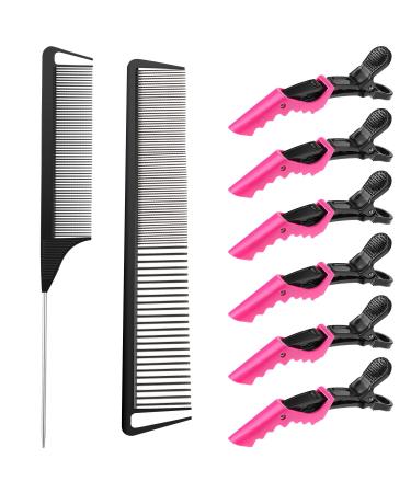 2 Pieces Parting Comb and 6 Pieces Hair Clip  Women Rat Tail Comb Cutting Comb with Wide and Fine Teeth Salon Hairdressing Hair Care Tools