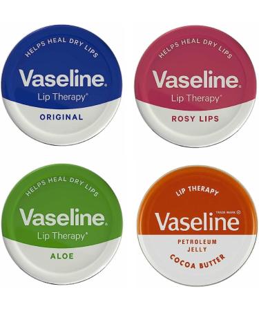 Vaseline Lip Balm - Petroleum Jelly - Lip Therapy - Original Coco Butter Alo VeraAnd Rosy 20g Tin - Soothes Dry Lips - Pack Of 4 - Buy Online on SooperMarket.com