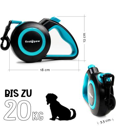 FIRSTPAW 5m Extendable Dog Leash for Small & Medium Dogs (Up to 20kg) - Ergonomic Handle Reflective Stripes Stop Button - Blue - Buy Online on SooperMarket.com