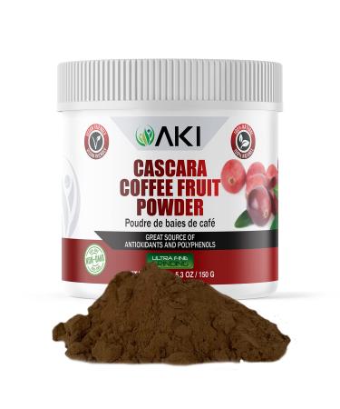 AKI Cascara Coffee Fruit Powder (5.3oz / 150gr) Rich in Antioxidants & Polyphenols Support Brain Health| Ideal for Tea Coffee Smoothies & Baked Goods | Vegan Non GMO Gluten & Caffeine Free