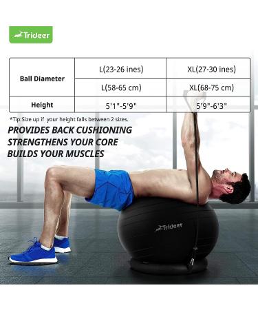 Trideer Ball Chair 65cm with Base & Bands | Exercise & Stability Ball for Home Gym | Balance & Abs Workout | Relieve Back Pain | Black - Buy Online on SooperMarket.com