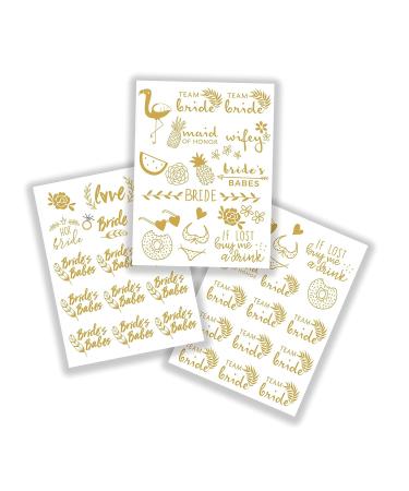 Bride to Be Bachelorette Party Tattoos - 50 Gold Metallic Designs - Team Bride Cheers Wifey Hot Bride - Waterproof & Non-toxic - Buy Online on SooperMarket.com
