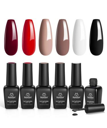 Beetles Gel Nail Polish Set Black White Red Gel Polish Soak Off Nail Lamp Gel Nail Kit Fall Winter Brown Nail Gel Polish Nail Manicure Kit DIY at Home Gifts for Women Beauty Basics