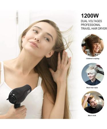 Dan Technology Travel Hair Dryer | Portable Mini Blow Dryer with Concentrator & Diffuser | European Plug, Folding Handle | Lightweight & Fast Drying | for Women and Men | Travel-Friendly - Buy Online on SooperMarket.com