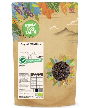 Wholefood Earth Organic Wild Rice 250g GMO Free | EcoSocial | Vegan | Raw | Source of Fibre | Source of Protein | Certified Organic