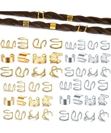 48Pcs Gold Silver Hair Braids Dreadlock Beads Cuffs Clips for Women Men - Non-Piercing Ear Beard Hair Accessories - Buy Online on SooperMarket.com
