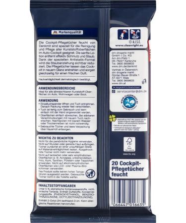 Wet Cleaning Wipes for Car Care 2 packs x 20 pieces - With the special Antistatic Formula - Gentle Cleaning for the entire Cockpit/Denkmit Germany - Buy Online on SooperMarket.com
