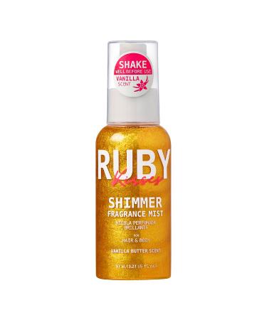 Ruby Kisses Shimmer Fragrance Body and Hair Mist Spray Vanilla Glitter Body Perfume Spray Skin Perfume Liquid Illuminator Highlighter for Skin (GOLD)