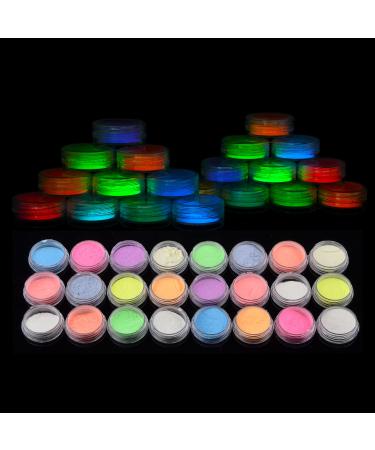 BAIYIYI Glow in The Dark Powder Pack of 24 Luminous Pigment Powder Night Fluorescent UV Neon Color Changing Pigment Dust for DIY Nail Art Slime Resin Acrylic Paint Ink Non-Toxic