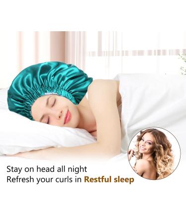 Mikimini Satin Sleep Hood for Long Curly Hair | 2 Pack Green & Light Blue | Double-Layer Silk Hair Caps for Women | Extra Large Stretchy Sleep Caps - Buy Online on SooperMarket.com