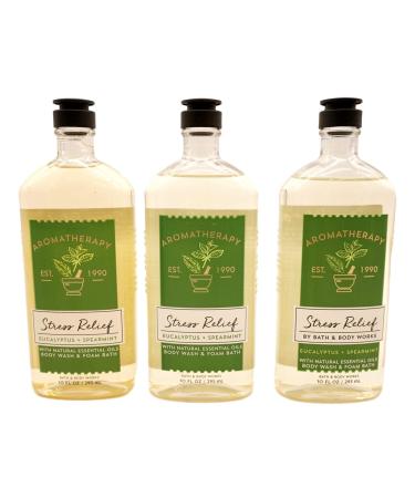 Bath & Body Works Aromatherapy Eucalyptus Spearmint Stress Relief Body Wash & Foam Bath 10 fl oz per Bottle (3 Pack) Eucalyptus Spearmint 10 Fl Oz (Pack of 3)