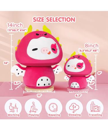 Mewaii 14'' Soft Cow Mushroom Pillow Stuffed Animal Plush Toy - Dragon Fruit Headgear 14 Inch - Cuddly Cow Plush for Kids - Buy Online on SooperMarket.com