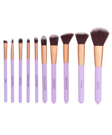 Nicole Miller Makeup Brush Collection 10 Piece Makeup Brush Gift Set Foundation Brushes Face and Eye Makeup Brush Set (Purple)