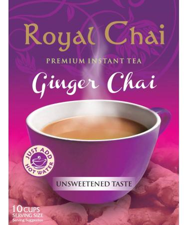 Royal Chai Ginger Instant Indian Tea Unsweetened Ginger 10 Count (Pack of 1) Unsweetened