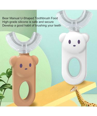 Kids U-Shaped Toothbrush - Cartoon Bear Shape - Food Grade Soft Silicone Brush Head 360 Oral Teeth Cleaning Design for Toddlers and Children White - Buy Online on SooperMarket.com