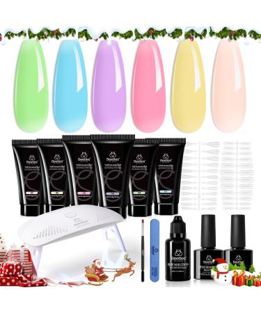 Beetles Gel Polish Poly Extension Gel Nail Kit - 6 Colors Blue Green Nude Pink Extension Nail Gel with Base Gel Top Coat Mini UV Nail Lamp Summer Trend