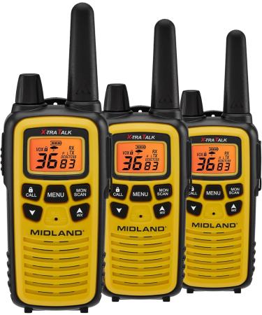 Midland 36 Channel FRS Two-Way Radio - Long Range Walkie Talkie, 121 Privacy Codes, NOAA Weather Scan + Alert (Yellow/Black, 3-Pack) 3 Pack - Yellow/Black