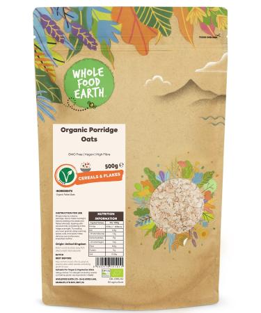 Wholefood Earth Organic Porridge Oats 500g | GMO Free | Vegan | High Fibre | Certified Organic 500.00 g (Pack of 1)