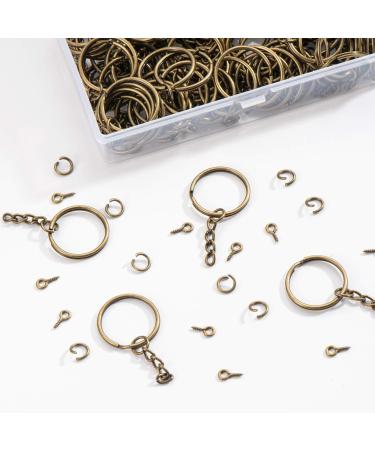 100Pcs 1 Inch Antique Bronze Keychain Rings with Jump Rings and Screw Eye Pins - Bulk Craft Supplies - Buy Online on SooperMarket.com