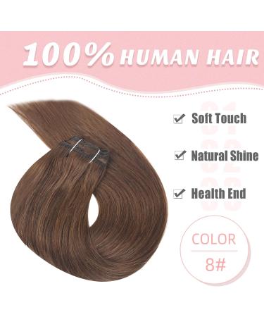 Vlasy Copper Brown Clip in Hair Extensions 14 Inch - Seamless Natural Human Hair Weft Extensions for Women - Buy Online on SooperMarket.com