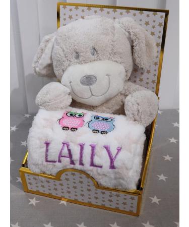 Botobaby Personalized Baby Gift Set - Custom Baby Blanket Plush Toy & Birth Details | Perfect for Baptism & Baby Shower (Beige Dog) - Buy Online on SooperMarket.com