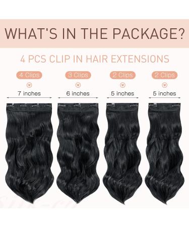 4PCS 22 Inch Curly Jet Black Hair Extensions - Synthetic Fiber Hair Pieces for Women - Full Head Wavy Clip in Extensions - Buy Online on SooperMarket.com