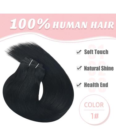 Vlasy 14 Inch Black Clip in Human Hair Extensions - Seamless Natural Hair, Straight Thick Weft - 7 Pieces 70g - Real Human Hair Extensions for Women - Buy Online on SooperMarket.com