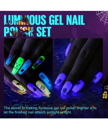 TOMICCA Glow in the Dark Gel Nail Polish Set - Halloween Luminous Fluorescent UV Gel Polish Kit - Pink & White Colors for Nail Art - Buy Online on SooperMarket.com