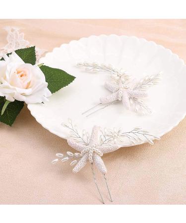 Silver Pearl Starfish Wedding Hair Pins - Bridal Hair Accessories (2 PCS) - Buy Online on SooperMarket.com