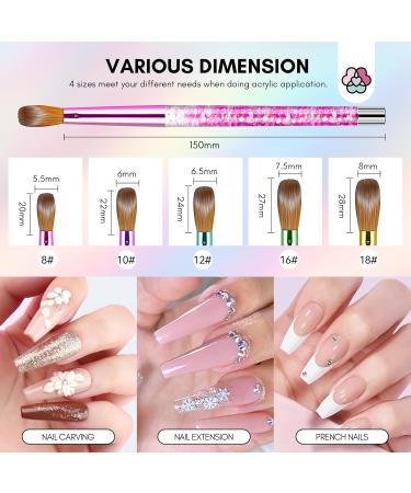 Saviland 5PCS Acrylic Nail Brushes Set - Sizes 8/10/12/16/18 for Acrylic Application Sparkling Rainbow Powder Brush & Holder - Perfect for Nail Extensions & 3D Carving - Buy Online on SooperMarket.com