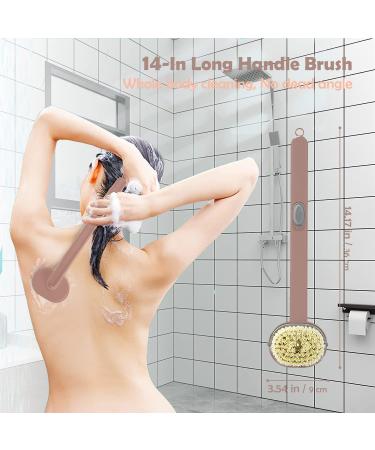 Pink Long Handle Back Scrubber for Shower with Soap Dispenser - Exfoliating Bath Brush 14in - Buy Online on SooperMarket.com