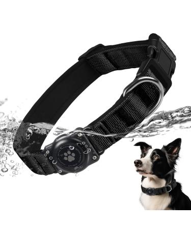 Airtag dog collar IP68 Waterproof Apple Air Tag keeper dog collar with Airtag holder reflective particularly durable dog collars for medium large dogs black XL XL black