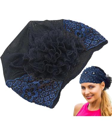 Dranng Lace Hairband Headwrap Lace Elastic - Pearl Lace Stretch Headbands Cloth Elegant Headband Women Hair Accessories Navy Blue - Buy Online on SooperMarket.com