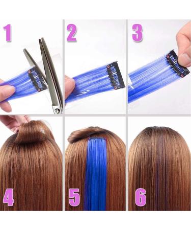 12 Pcs Colored Hair Extensions Colorful Clip in Hair Extensions 22 inch Synthetic Straight Hair Extensions for Kids Girls Women Blue series - Buy Online on SooperMarket.com