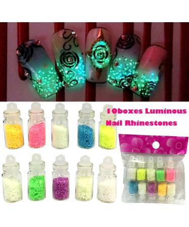 Lookathot 10 Boxes Luminous Nail Art Different Metallic Studs Mixed Colors Rhinestones Manicure Nail Art Stickers Decals DIY Decoration Tools  - Buy Online on SooperMarket.com