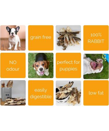 PawGang 100% Natural Rabbit Ears with Fur 500g - Healthy Hypoallergenic Dog Treats - Grain Free and Tasty Chews - EU Sourced - Bulk Bag - Buy Online on SooperMarket.com