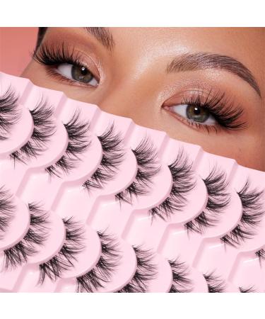 MAGEFY False Eyelashes 10 Pairs Natural Look Cat Eye Lashes Russian Strip Lashes D Curl Fluffy Wispy Faux Mink Lashes Reusable Fake Eyelashes Clear Clouds