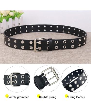 XZQTIVE Double Grommet PU Leather Belt | Wide 1.5 Inch | 01 Black | Fits 22-35inch Pants | Unisex Punk Metal Jean Belt - Buy Online on SooperMarket.com