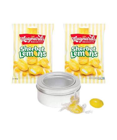 Sherbert Lemons 384g Retro Sweets Bundle with Silver Refillable Window Lid Travel Tin