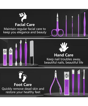 Manicure Pedicure Set - 16 Pcs Nail Clipper Set Professional Nail Grooming Tools Manicure Pedicure Kit Nail Care Kit Idea for Men Women with Travel Case Purple - Buy Online on SooperMarket.com
