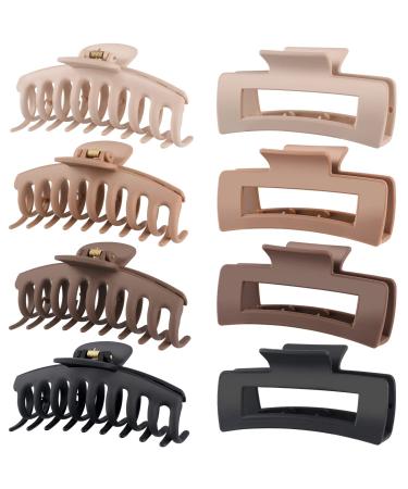 8 Pack 4.3 Inch Large Hair Claw Clips for Women Thin Thick Curly Hair , Big Matte Banana Clips,90's Strong Hold jaw clip,Neutral Colors Claw and Rectangle