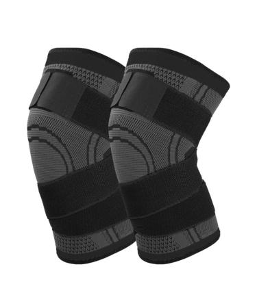Knee support 2 pieces of sports kneeze with adjustable strap men women's knee sleep for knee pain meniscal tear arthritis tendonal inflammation running climbing weight (black l) black l
