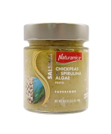 NATURAMICA Chick Peas and Spirulina Algae Superfood Pesto Sauce - All Natural Healthy Spread - 4.9 oz - Buy Online on SooperMarket.com