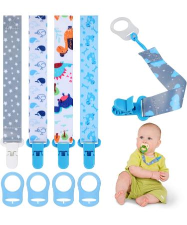 5 Pcs Blue Baby Dummy Clips Set with Silicone Adapter - Soother Chain Holder Straps for Boys | Teething Clips for Teething Toys | Baby Shower Gift - PP Material - Buy Online on SooperMarket.com