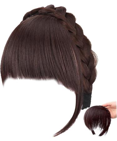 Fluffy Fake Hair Band Bangs Braid Headband Wig Bangs Headband with Bangs Fluffy Front Fake Bangs Non slip Headband Hair Extensions for Women Girls - Dark Brown - Buy Online on SooperMarket.com