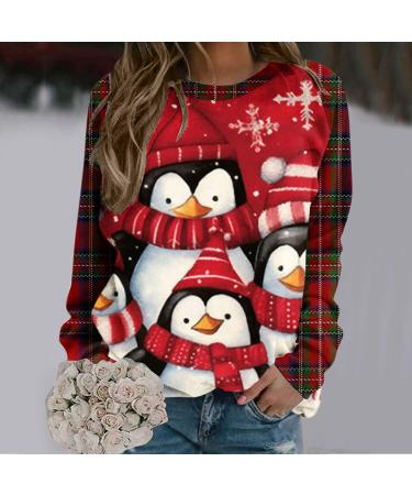Women's Christmas Snowman & Penguin Sweatshirt - Cozy O-Neck Raglan Top for Winter Holidays - Buy Online on SooperMarket.com