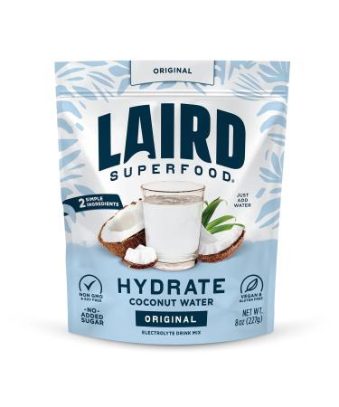 Laird Superfood HYDRATE Coconut Water Powder Drink Supplement with Coconut Water and Auqamin, All Natural, No Added Sugars, Gluten-Free, Non-GMO, Vegan, 8 oz. Bag, Pack of 1 Original