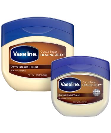 Vaseline Rich Moisturizing Cocoa Butter Healing Jelly, Dermatologist Tested, Nourishing Cocoa Butter, Moisturizes and Relieves Dull, Dry Skin, Soothing & Gentle, 13 oz and 7.5 oz, Pack of 2
