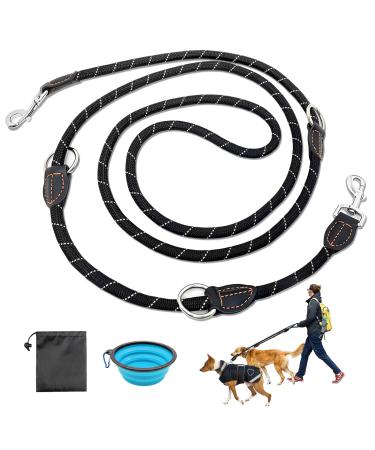 Anevios adjustable dog leash 3m reflective double linen nylon multifunctional dog leash rehabilitation leash double linen with 2 carabin hooks and 3 rings for large and medium -sized dogs